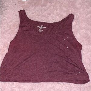 American Eagle Maroon Distressed Crop Top